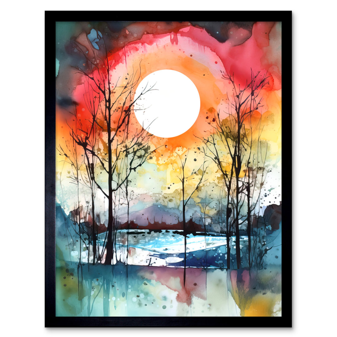 Addilynne Abstract Sunset Landscape Watercolour Countryside Autumn - Single Picture Frame Print