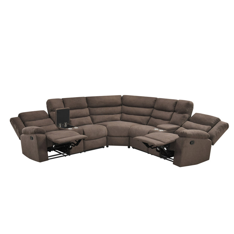 Canapé modulaire inclinable 3 pièces avec consoles gauche et droite, Brown