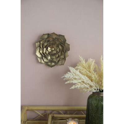 Hineline Dazzling Gold Succulent Wall Decoration - 10"X1.4"X10", Resin & Metal Charm Captivating Plaque 1.4" Thick, 10X10 Inches, Home Office Adornment