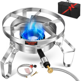 Poêle au propane à brûleur unique en acier inoxydable 200 000 / btu, cuiseur à gaz au propane d'extérieur robuste, brûleur extérieur à haute pression pour la cuisson de la friteuse à dinde, ébullition des écrevisses, brassage à la maison