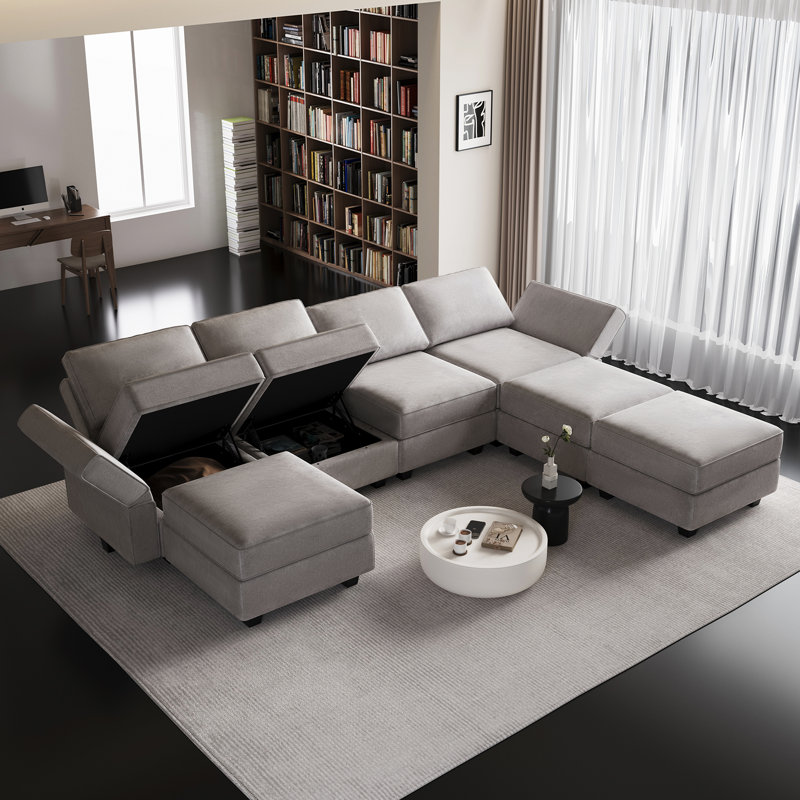 Vashudev Velvet Modular Sectional, Gray Velvet