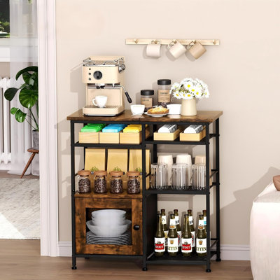 Meuble-bar à café, petit meuble de rangement rustique avec portes, idéal pour la cuisine, le bureau, un coin bar ou un coin cuisine.