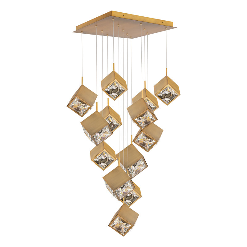 Ice Cube Square Multi-Light 4-CCT Pendant, Aged Brass