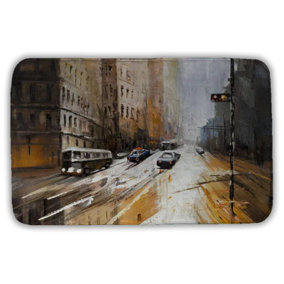 Abstract city street Bath Mat with Non-Slip Backing - Quick Dry Memory Foam Bathroom Rug - Absorbent - Modern Plush Spa-Style - Machine Washable