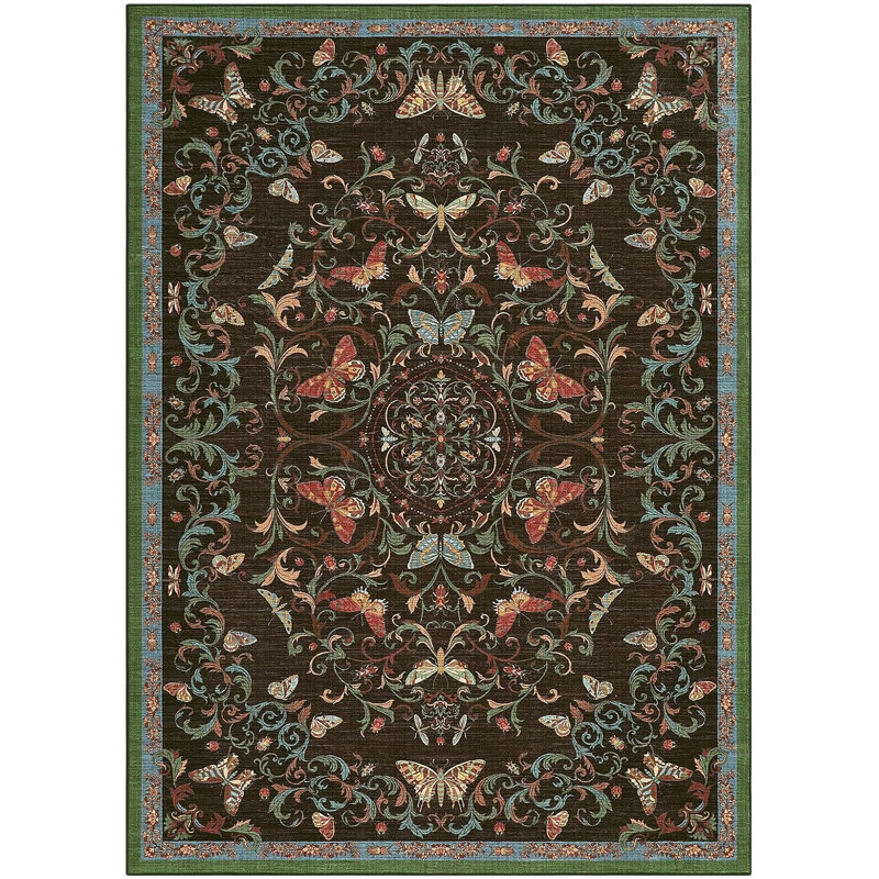 Tapis lavable floral 9 pi x 12 pi à profil bas antidérapant