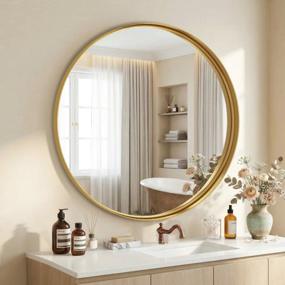 Round Bathroom Vanity Mirror with Aluminum Alloy Frame, Circle Mirrors for Wall