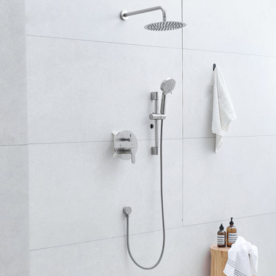 Robinet de douche noir mat 10 pouces - fixé au mur avec 5 jets et barre coulissante pour le système de salle de bain