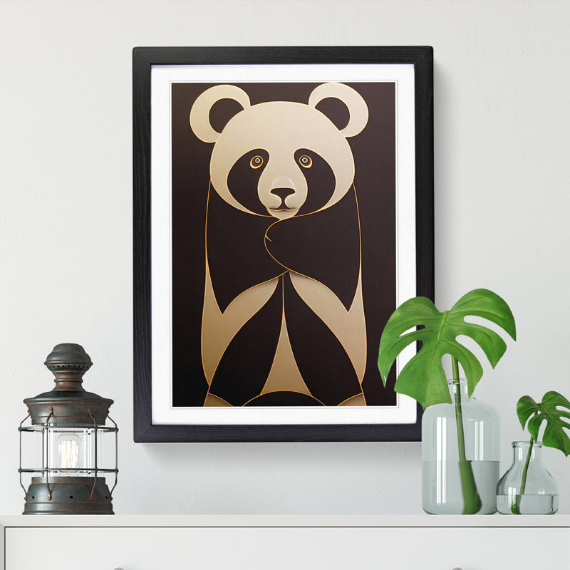Panda Art Deco Style - Single Picture Frame Print, 34cm H x 25cm W x 2cm D, Black