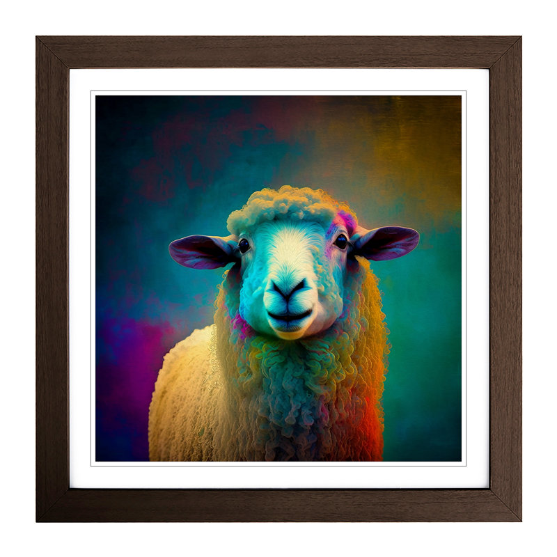 Sheep Expressionism - Single Picture Frame Print on Wood, Walnut