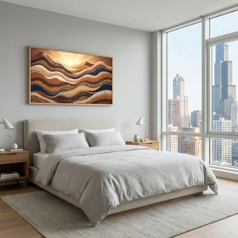 Tableau encadré « Vagues au coucher du soleil », 1 pièce, 147 x 71 cm, 58 po x 28 po