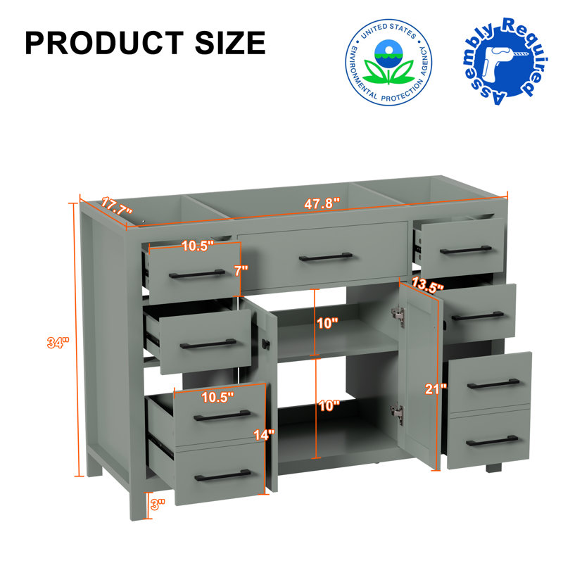 Base de meuble-lavabo simple 48 po, lavabo non inclus, Vert