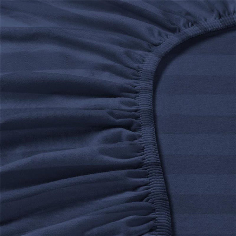 Aspire Homeware Luxury 40cm Deep Striped Fitted Sheet for Hotel Style Bedroom Comfort, Double (4'6), Navy