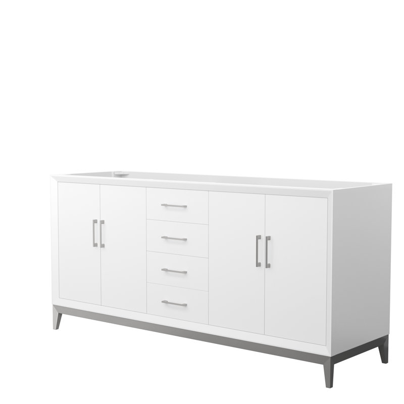 Base de meuble-lavabo double 71,75 po seulement, Blanc / nickel brossé