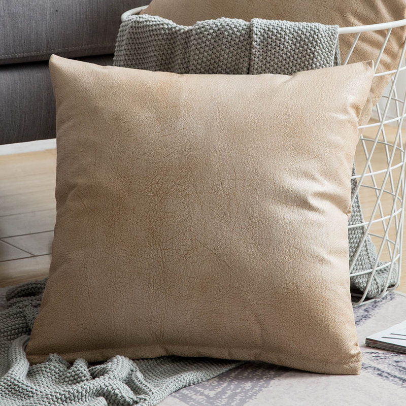 Faux Leather Reversible Pillow Cover, Beige, 20" x 20"