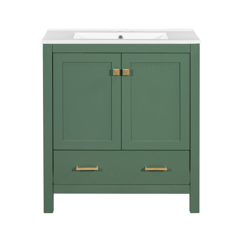 Meuble-lavabo vert de 30 po avec lavabo simple, lavabo sous le comptoir, armoire de rangement pour la salle de bain avec 2 portes et un tiroir, fermeture en douceur, rangement multifonctionnel (WF324043)