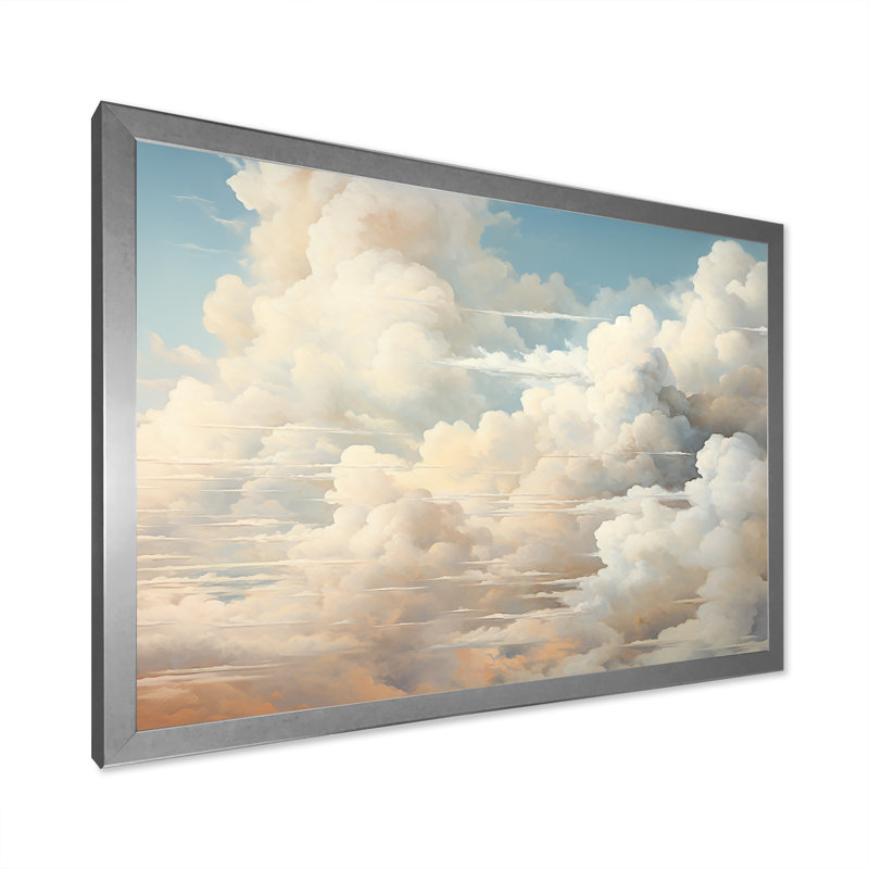 «Beige Minimalisme Clouds II», reproduction sur toile, Cadre photo argenté, H 30 po x l 40 po x P 1,5 po