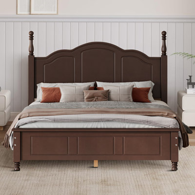 Elegant Vintage Wooden Platform Bed Frame with Center Support Legs