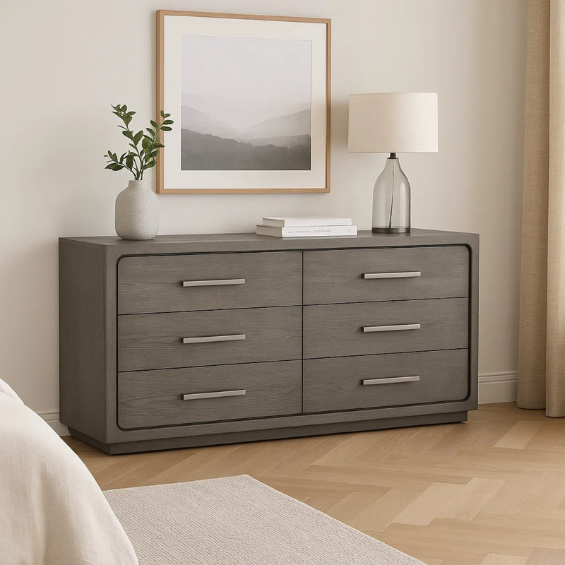 Commode de chambre à coucher 6 tiroirs Thorne, Gris chaleureux