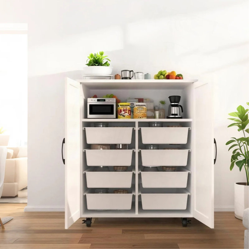 Îlot de cuisine sur roulettes avec chariot de rangement pour armoire de cuisine, petits îlots portatifs pour la cuisine, buffet pour armoire à café avec portes de grange et roulettes pour salle à manger