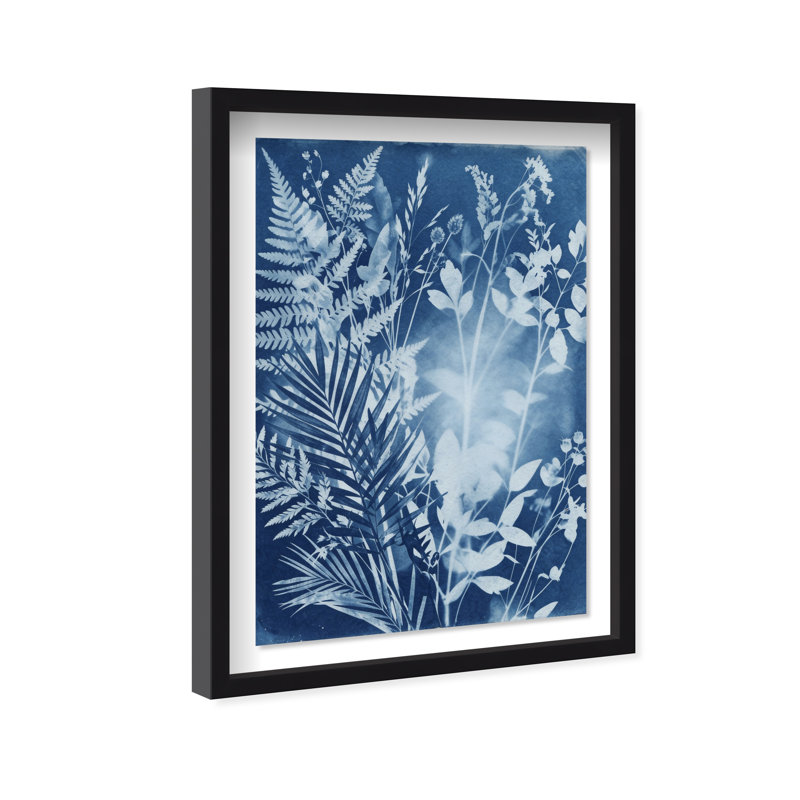 Blue Foliage II Print by Oliver Gal, 17.5"H x 25.5"W, Black Shadowbox