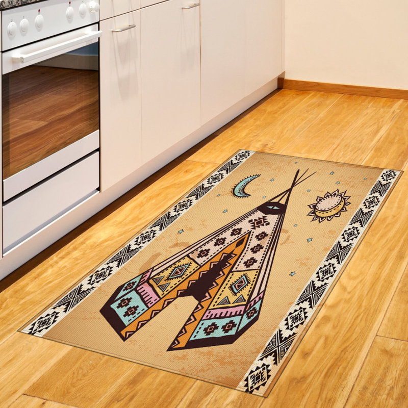 Tapis de zone brune tribal, Rectangle 2 pi 7 po x 5 pi