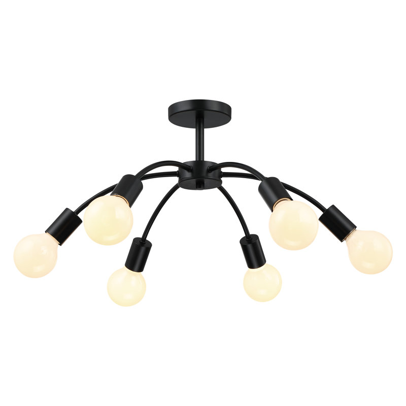 Plafonnier semi-encastré 6 lumières 22 po à intensité variable Spoutnik, Noir mat
