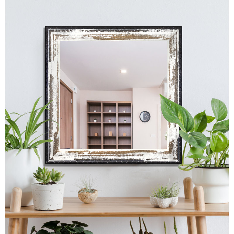Miroir décoratif moderne et contemporain Eilany, H 29,5 po x l 29,5 po, Brun / crème vieilli