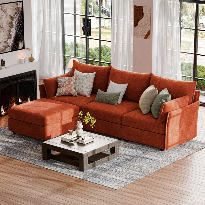 Canapé modulaire moderne réversible de 103 po avec repose-pieds en tissu de chenille de qualité supérieure Merchelle