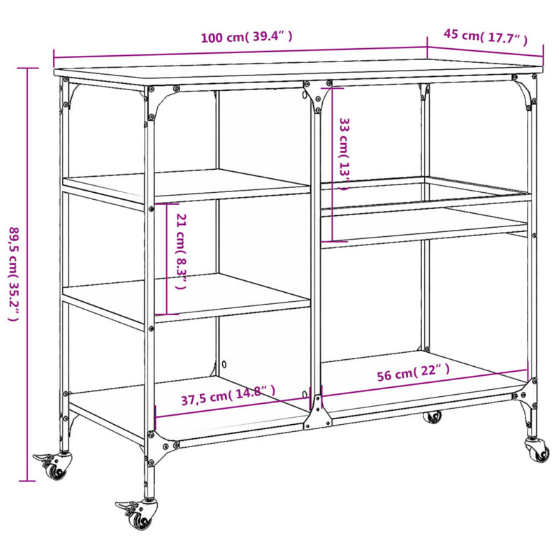 Ventre Metal Bar Cart, Sonoma Oak
