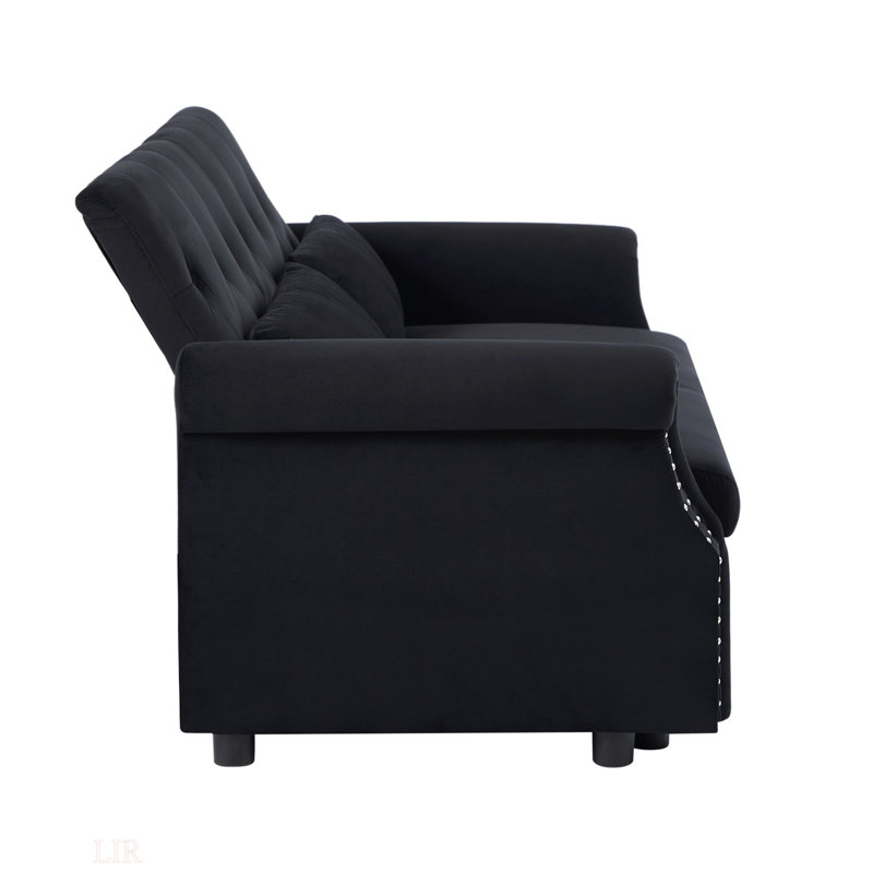 Jaziyah Velvet Sleeper Sofa, Black Velvet