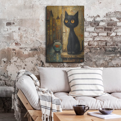 Art mural en métal Winston Porter «Black Cat And Goldfish 2» par Momart