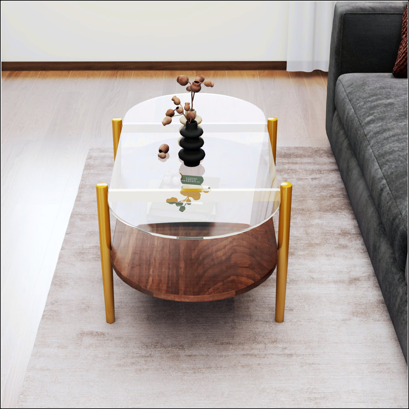Oval Glass Coffee Table, Natural , 17.24" H x 40.83" L x 20.67" W