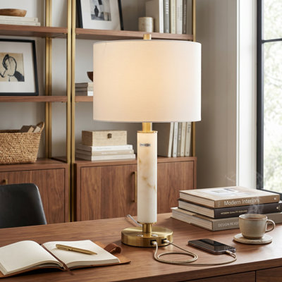 Dimamble Desk Lamp With USB Charging,Marble Pole