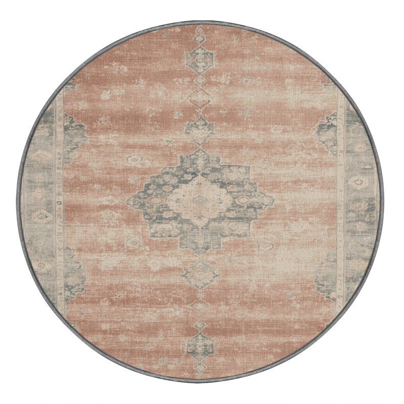Machine Washable Overdyed Gray Area Rug, Round 6'