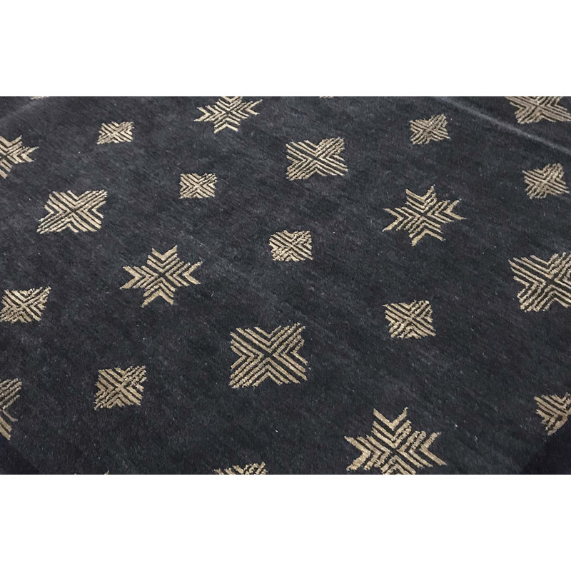 Hand-Knotted High-Quality Black and Beige Area Rug