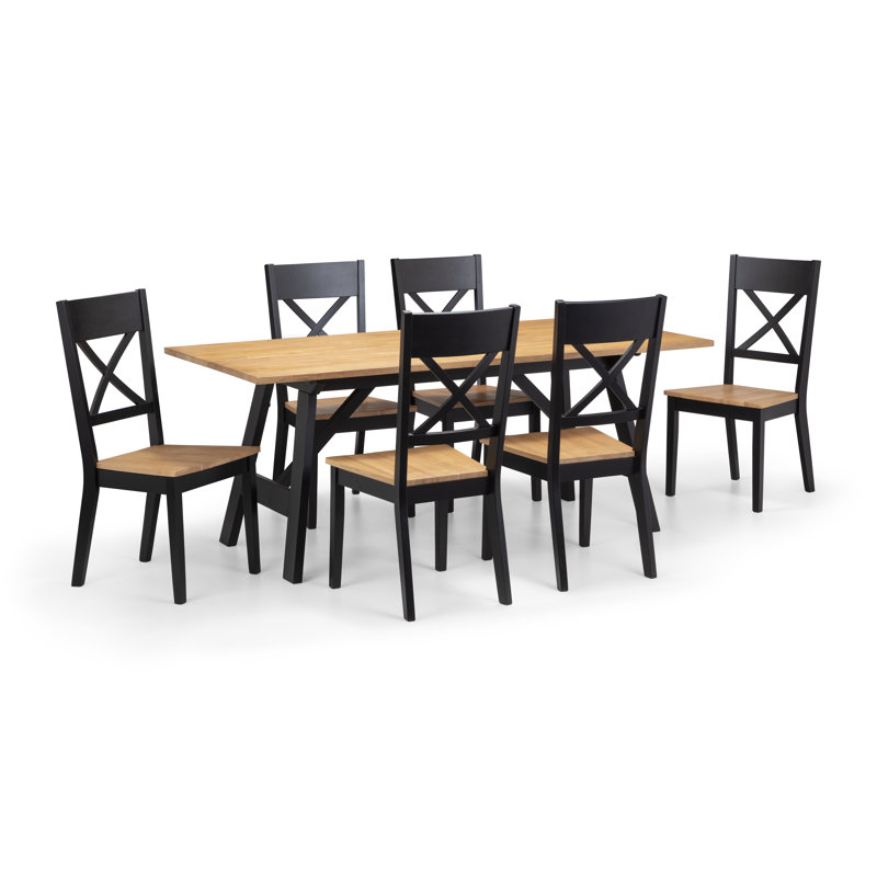 Mulford 6 - Person Rubberwood Solid Wood Dining Set, 7 Pieces: 1 Table, 6 Chairs