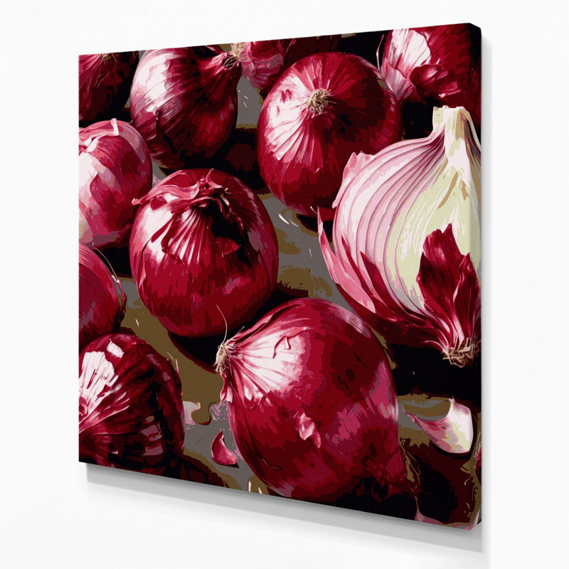 Légumes, oignon, rouge, art mural sur toile, H 16 po x l 16 po