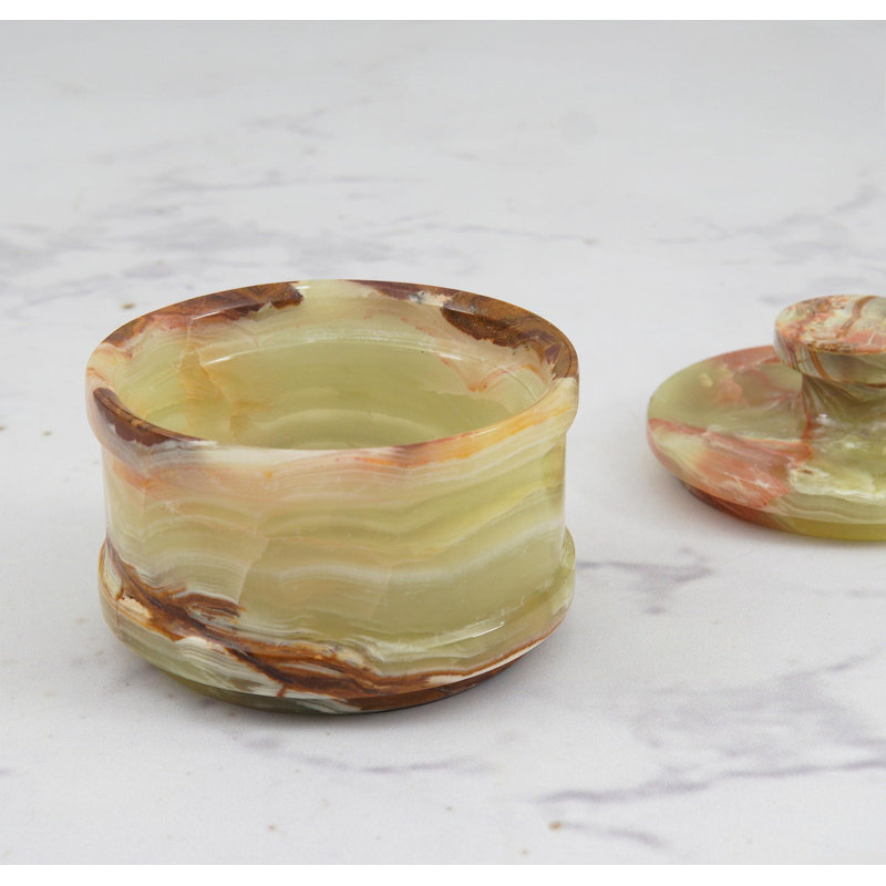 Marbre salière en marbre avec couvercle onyx vert 3,5 pouces fait à la main bol de sucre, sel, porte-sel et poivre et pots à épices