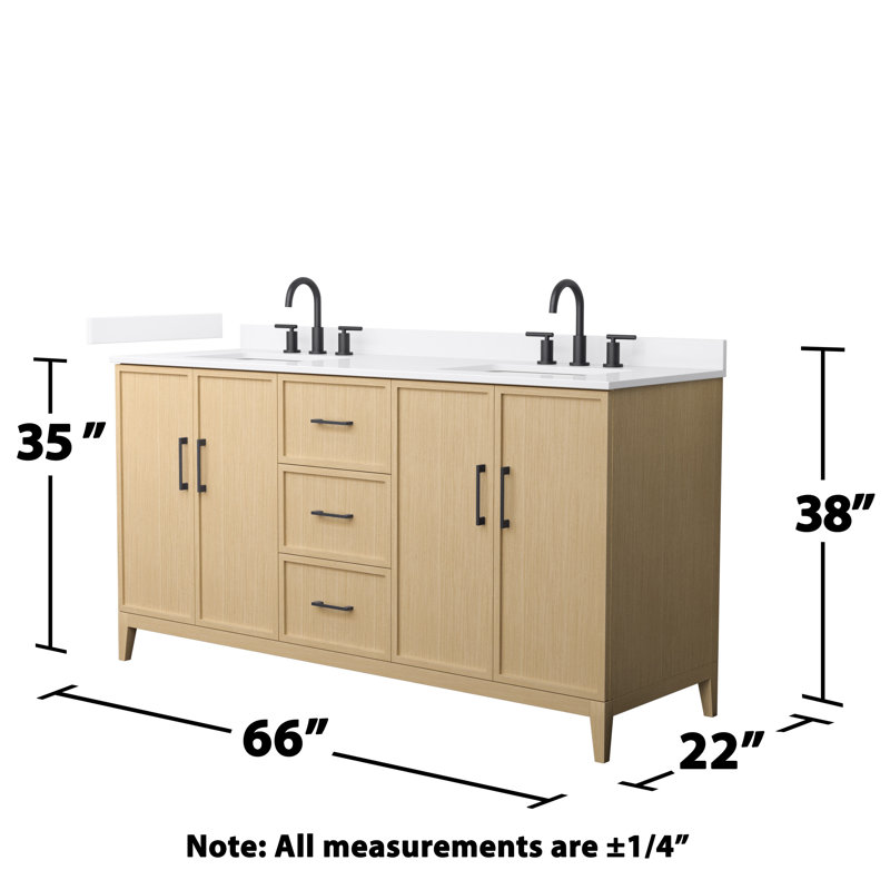 Elan 66'' Double Bathroom Vanity with Quartz Top, Tan, 8" Center, Matte Black
