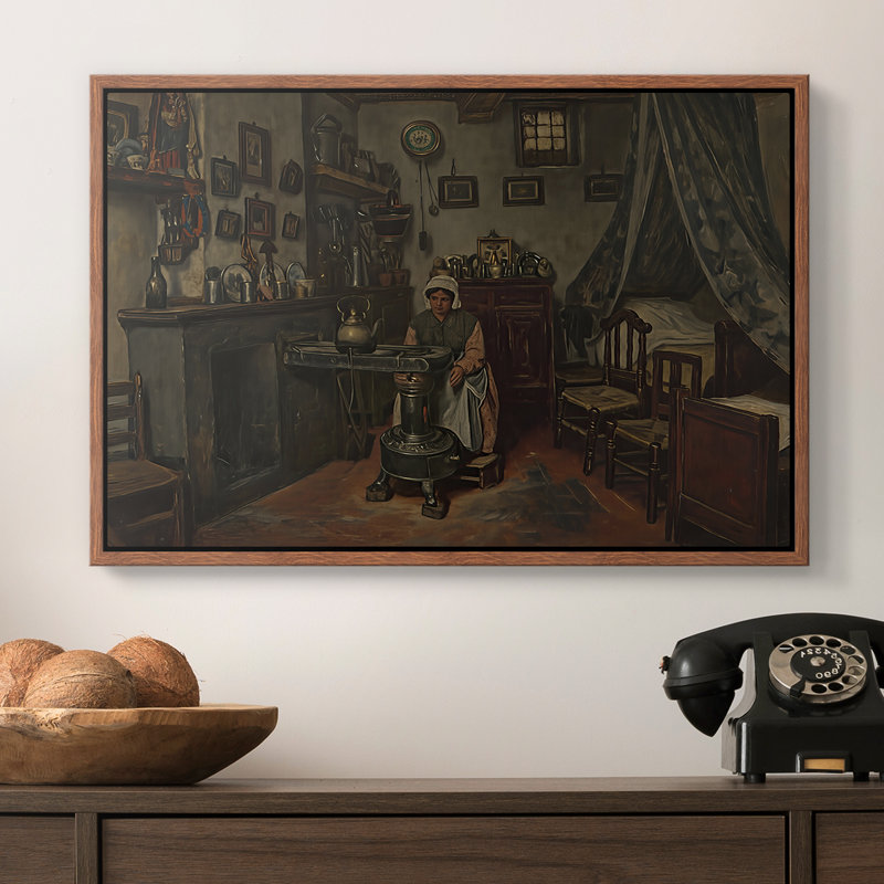 Intérieur, c. 1865-1870 - Henri De Braekeleer - Toile tendue avec châssis, 16 x 24, Noyer