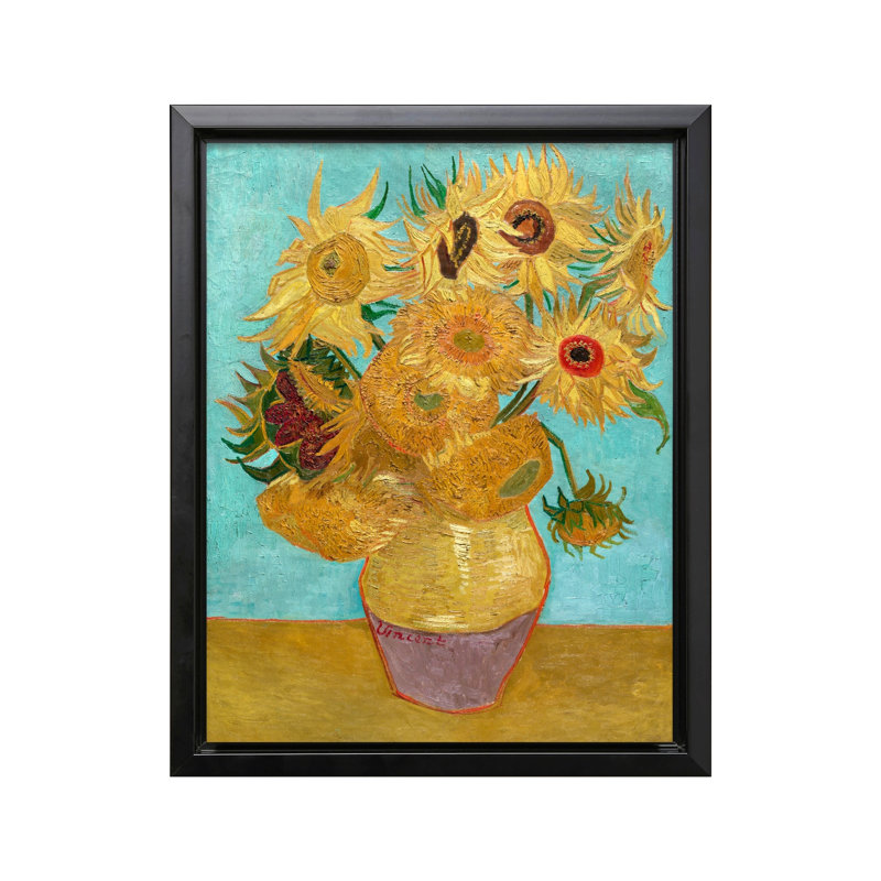 Van Gogh - Vase avec douze tournesols No1, Black Framed, Canevas, H 12 po x l 16 po