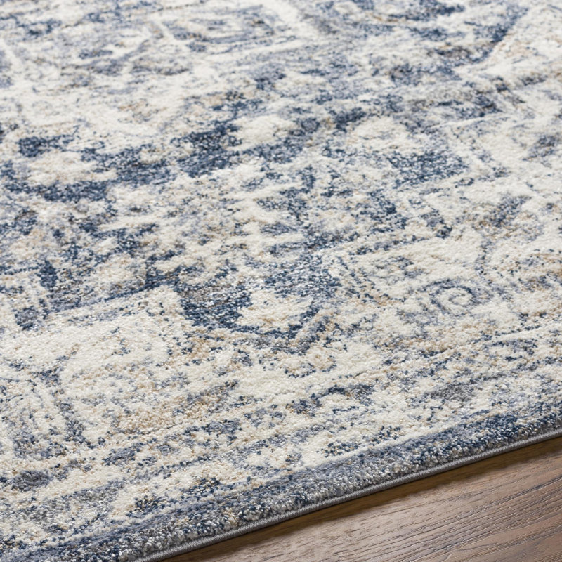 Tapis bleu tissé à la machine Hodder, Rectangle 2 pi x 3 pi