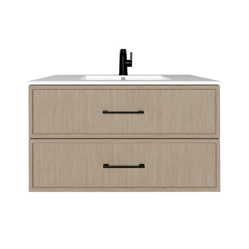 Meuble-lavabo mural simple 36 po avec plateau en marbre de culture et lavabo intégré Cassidy, Flavie, 36", Noir