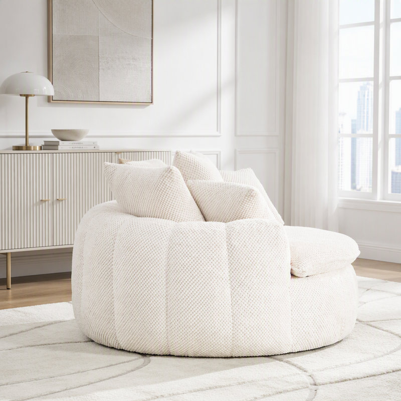 Chaise longue surdimensionnée en forme de citrouille désossée, Tissu beige, 1