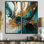 Turquoise et or sculptant l'espace - art mural moderne jaune 2 pièces