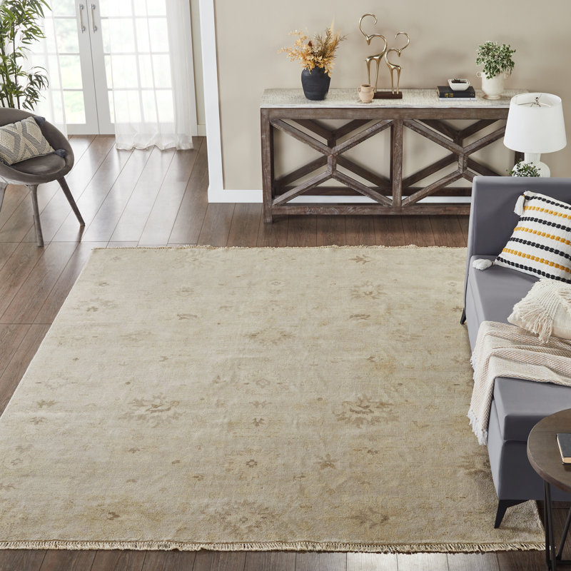 Wool Oriental Area Rug in Beige, Square 8'