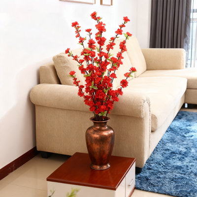 10 branches de fleurs de pêche simulées, branches de fleurs de pêche artificielles pour la décoration du salon, fleurs artificielles de 115 cm pour la décoration intérieure, fleurs de pêche artificielles pour la maison, le bureau, la chambre à coucher, décoration de fête (rouge)