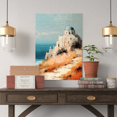 Canvas Wall Art Santorini Blue Dome Church Oil Painting Wall Art Vintage Poster Print Home Decor