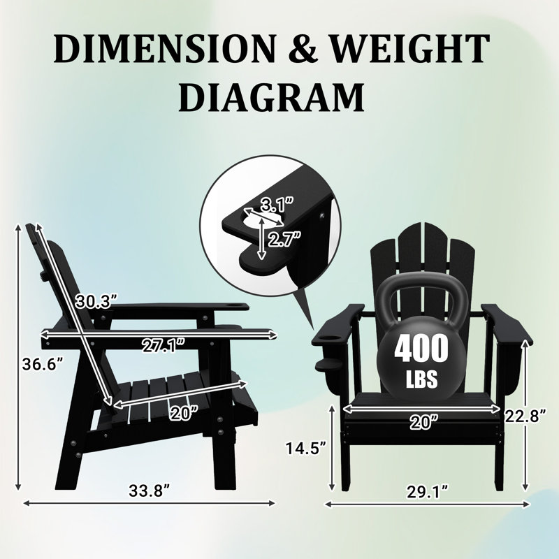 Devito All-Weather Resistant HDPE Plastic Oversize Adirondack Chair, Black