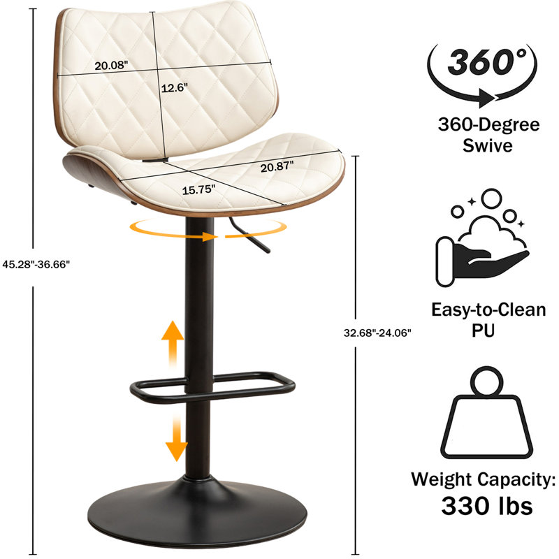 Swivel Adjustable Height Bar Stool, Beige